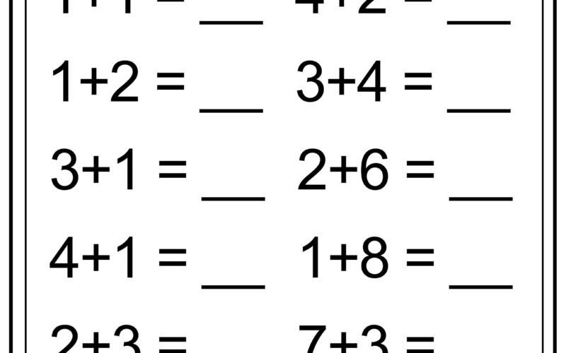 10 Printable Addition Math Worksheets Addition Practice Using Single Two And Three Digit Numbers ages 4 7 KG1 To Grade 2 Etsy