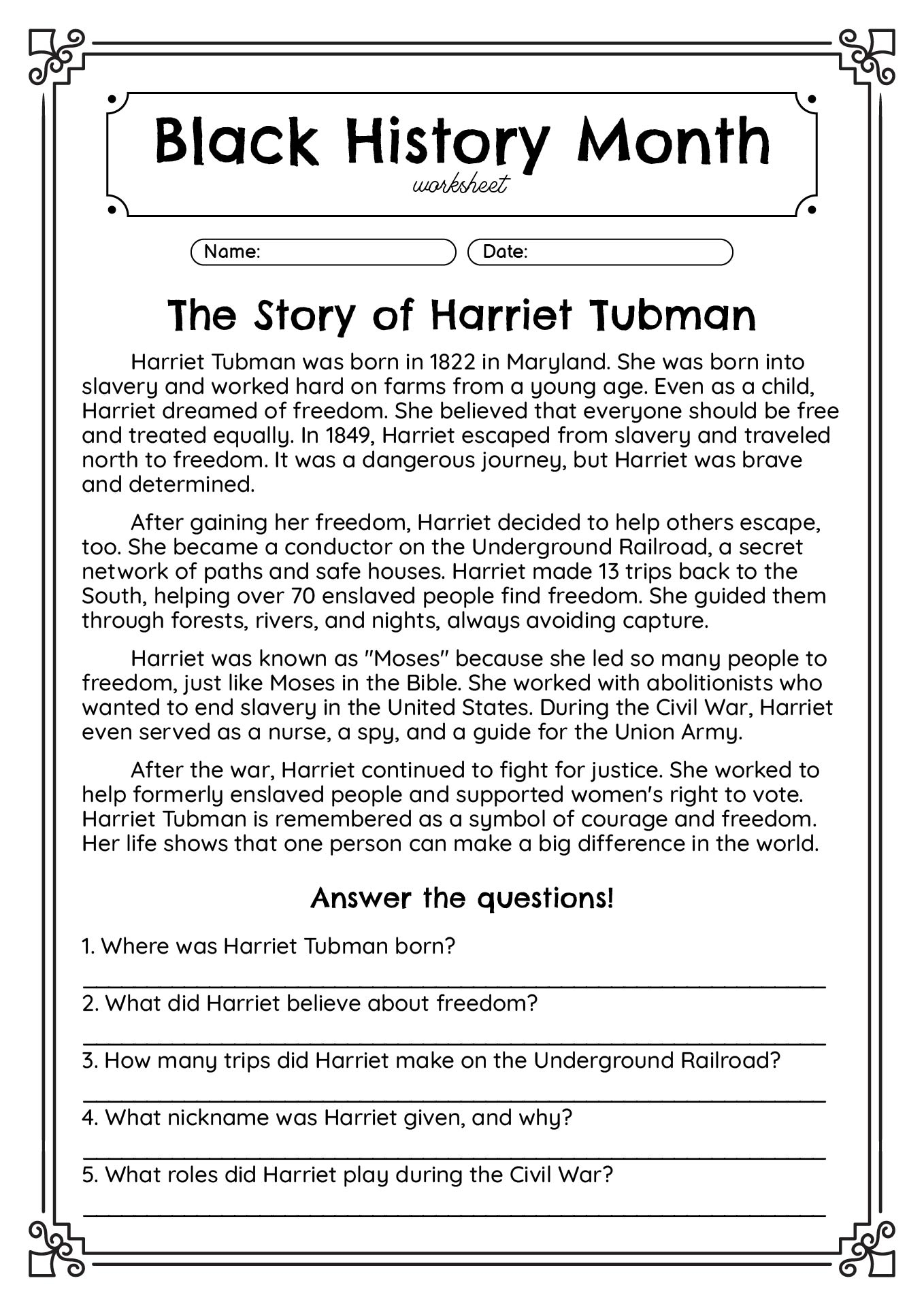 13 Free Black History Month Worksheets Elementary Free PDF At Worksheeto