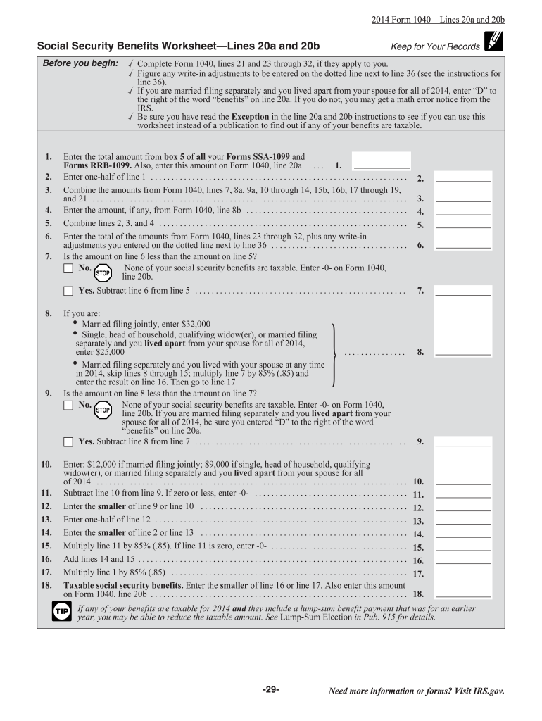 2014 2025 Form IRS Instruction 1040 Line 20a 20b Fill Online Printable Fillable Blank PdfFiller