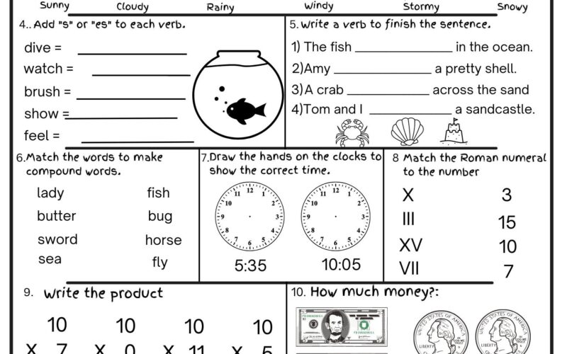 2nd Grade Summer Review Worksheets Printable End Of Year Cumulative Review Before 3rd Grade Morning Work No Prep Etsy