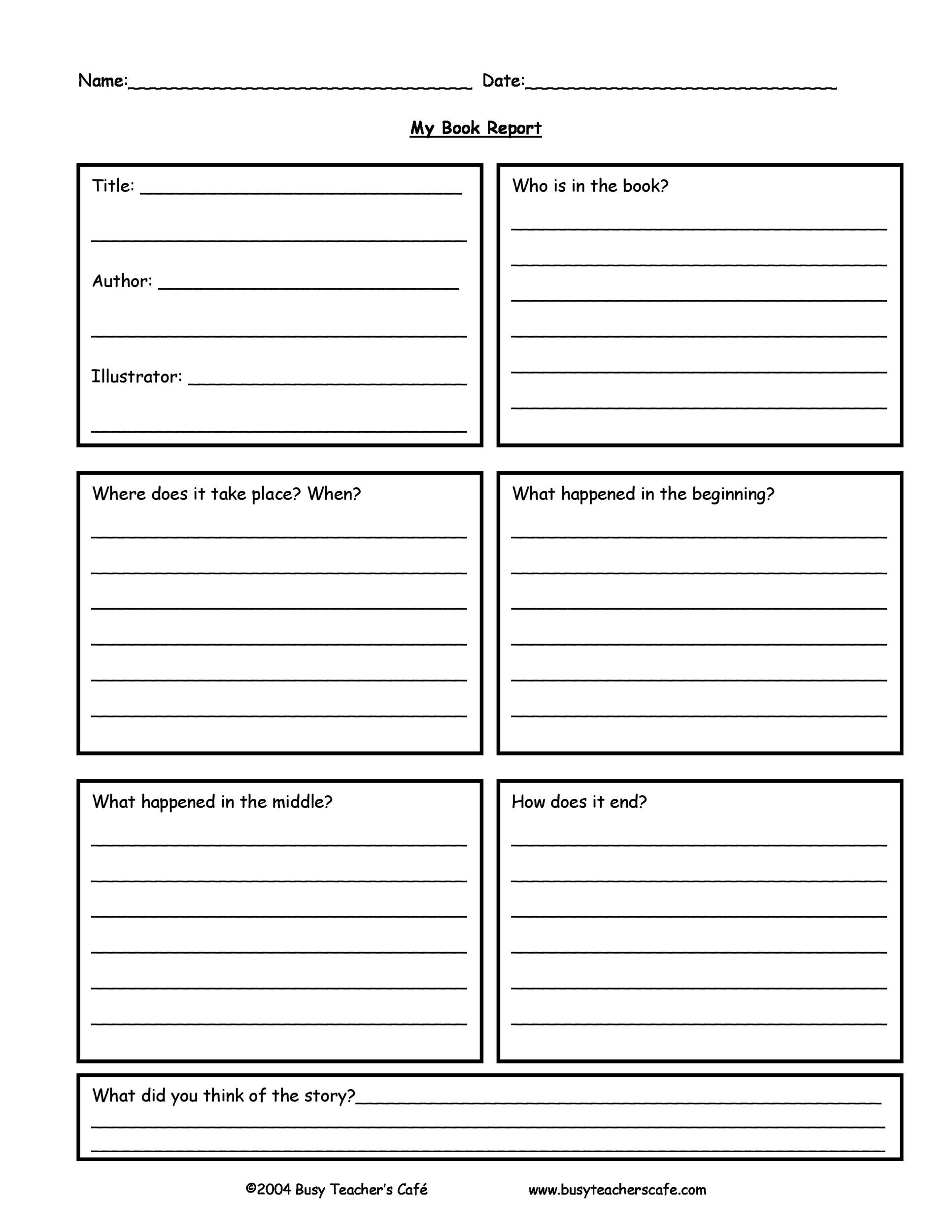 book report template printable