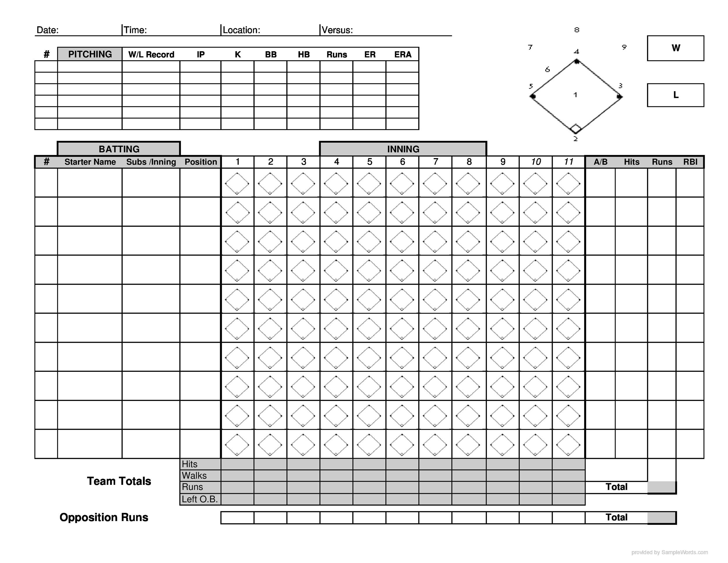 score sheet baseball printable