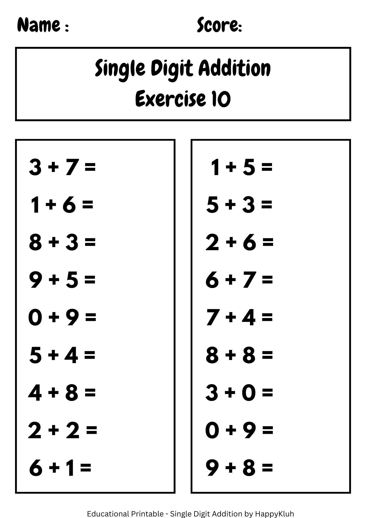 30 Printable Single Digit Addition Worksheets Preschool 2nd Grade Math Etsy