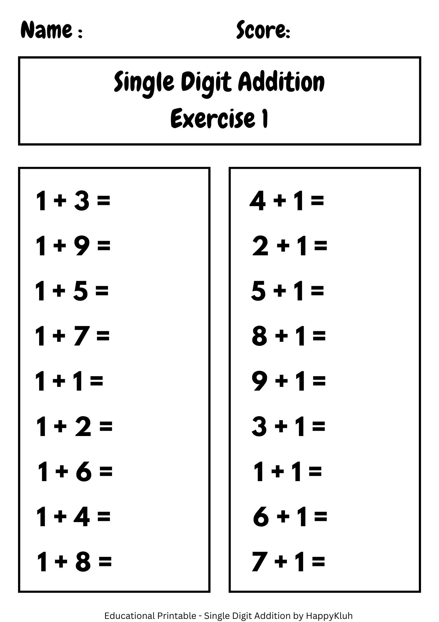 30 Printable Single Digit Addition Worksheets Preschool 2nd Grade Math Etsy