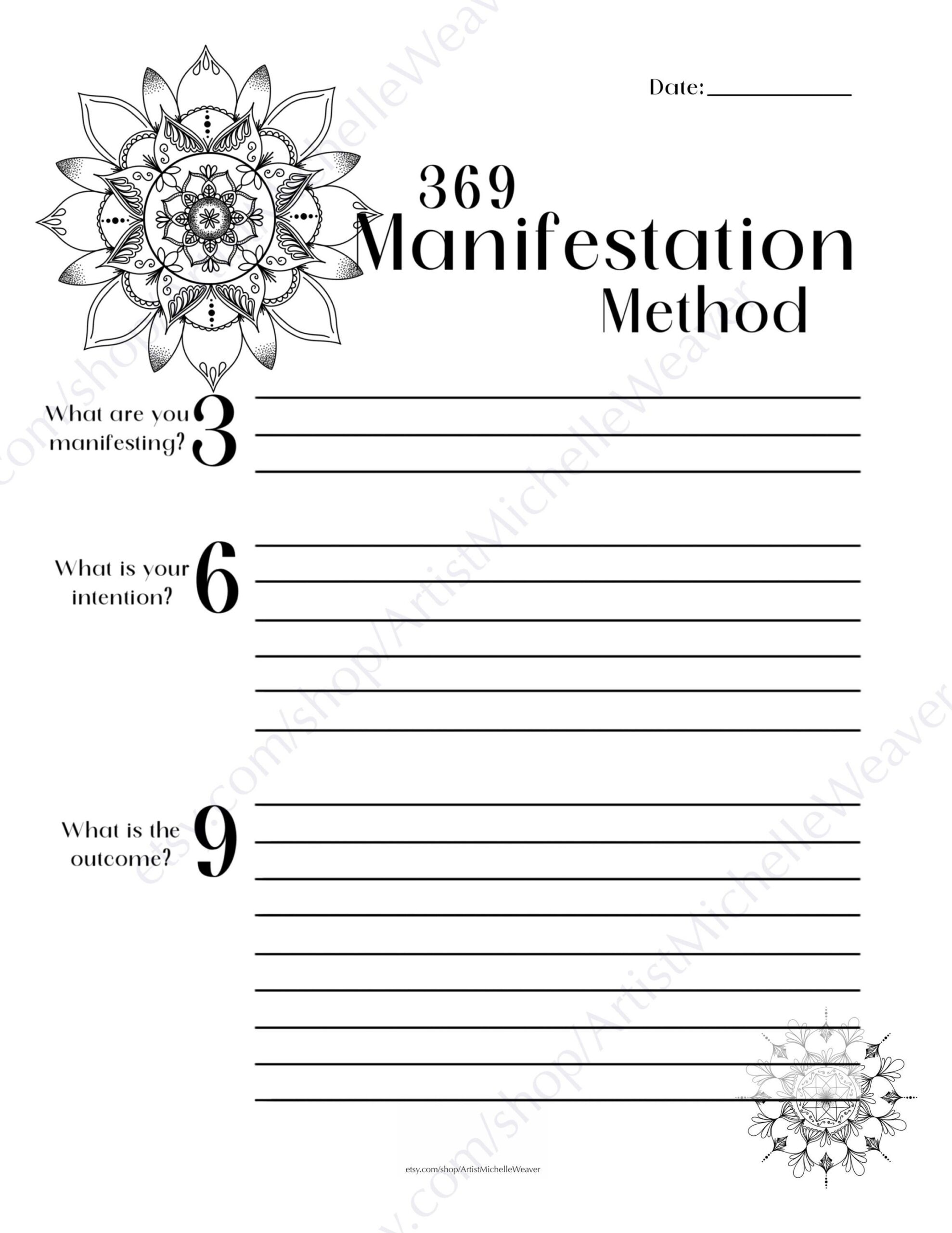 369 Manifestation Method Worksheet Printable Instant Download Etsy