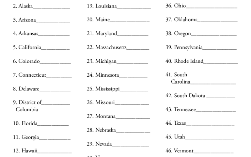 50 States And Capitals Free Printable