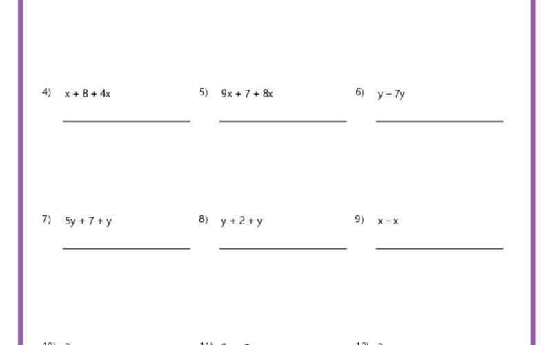 6th Grade Algebra Worksheets