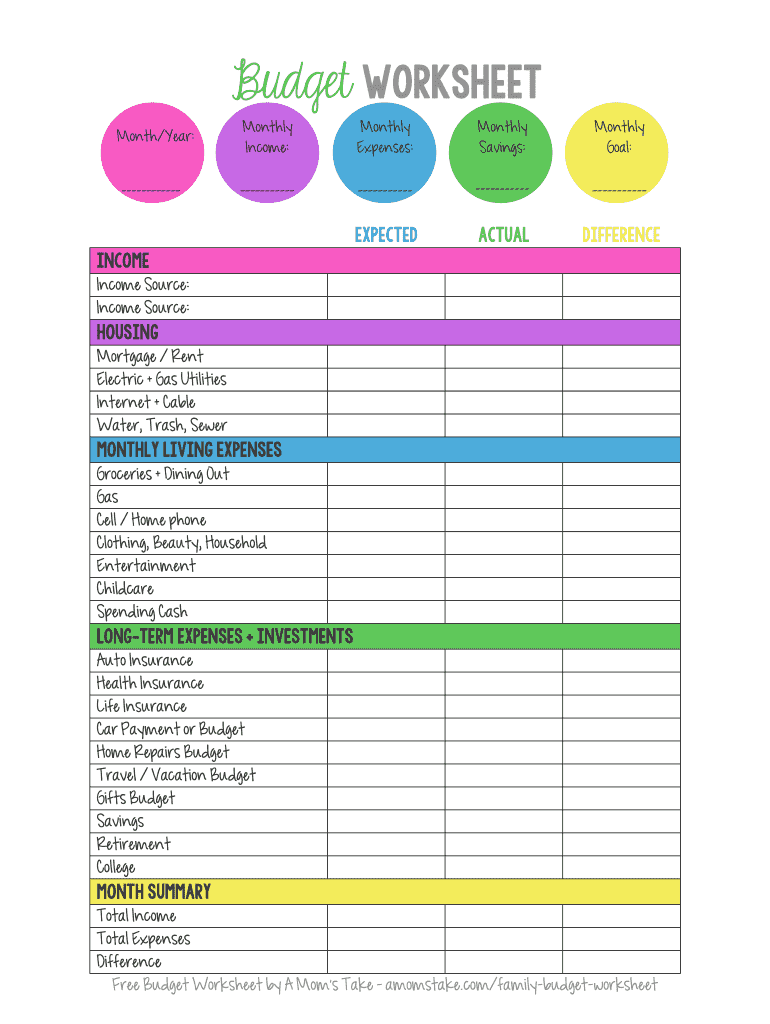 A Moms Take Budget Worksheet Form Fill Online Printable Fillable Blank PdfFiller