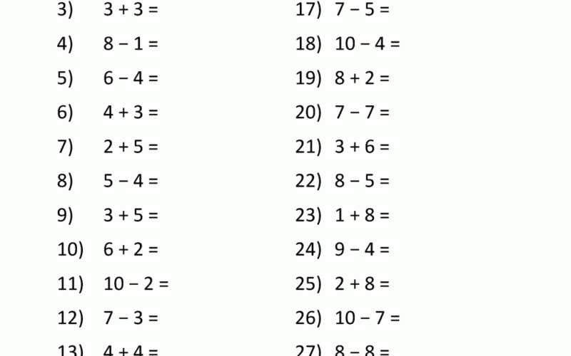 Addition And Subtraction Worksheets For Kindergarten