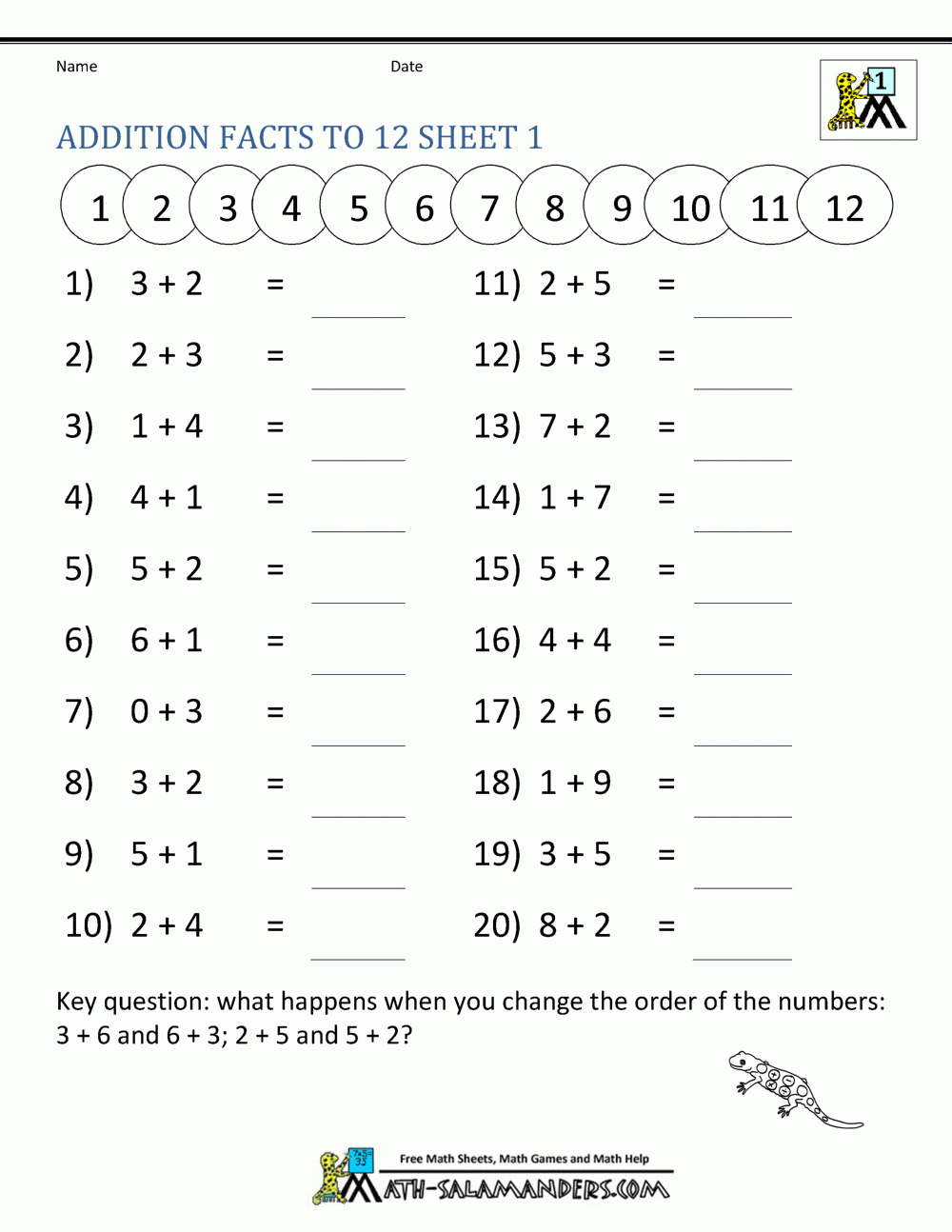 Addition Facts To 20 Worksheets Addition Facts To 20 Worksheets