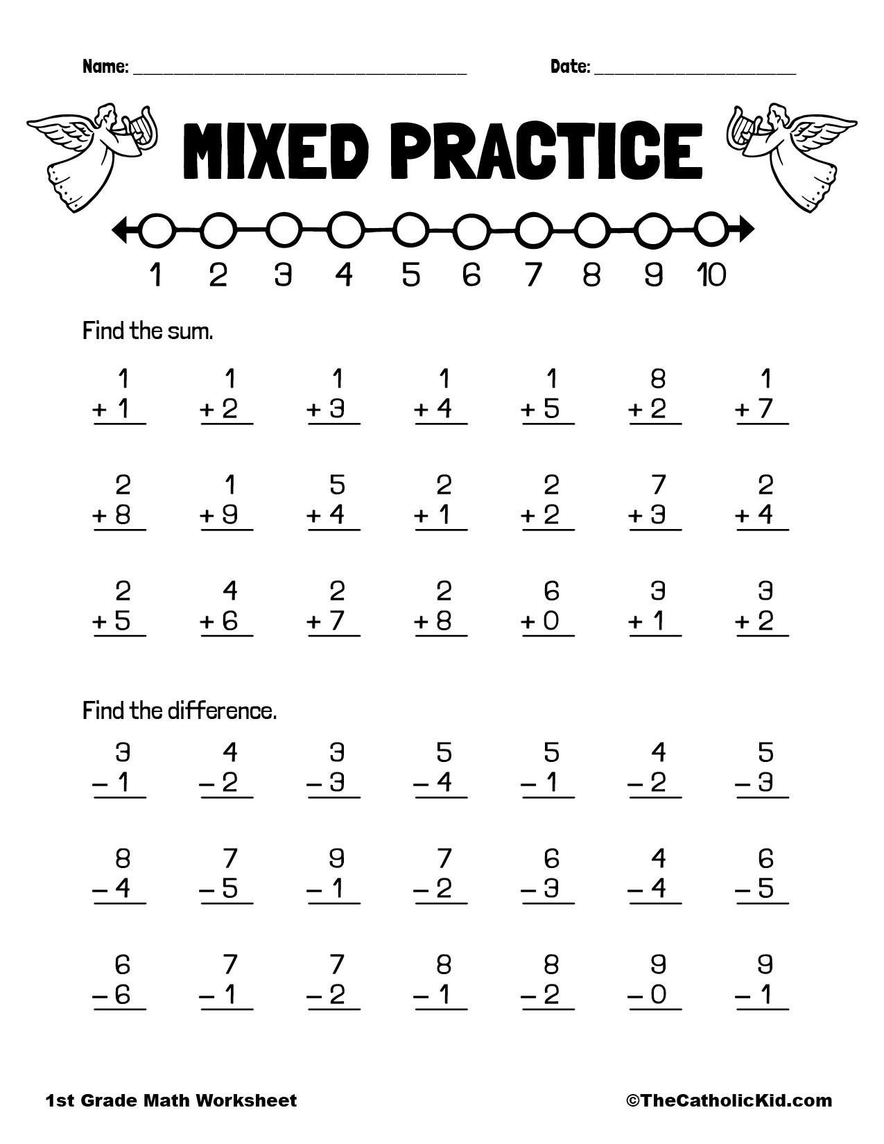 Addition Subtraction 1st Grade Math Worksheet Catholic TheCatholickid