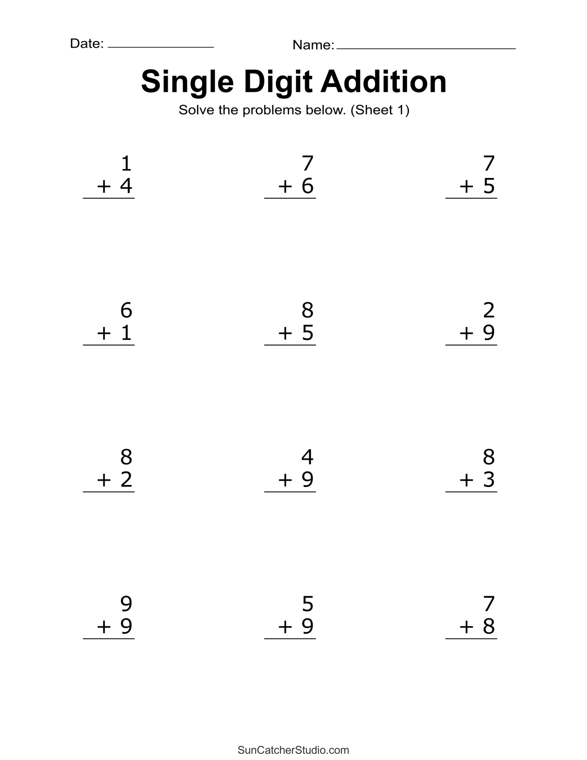 addition printable worksheets