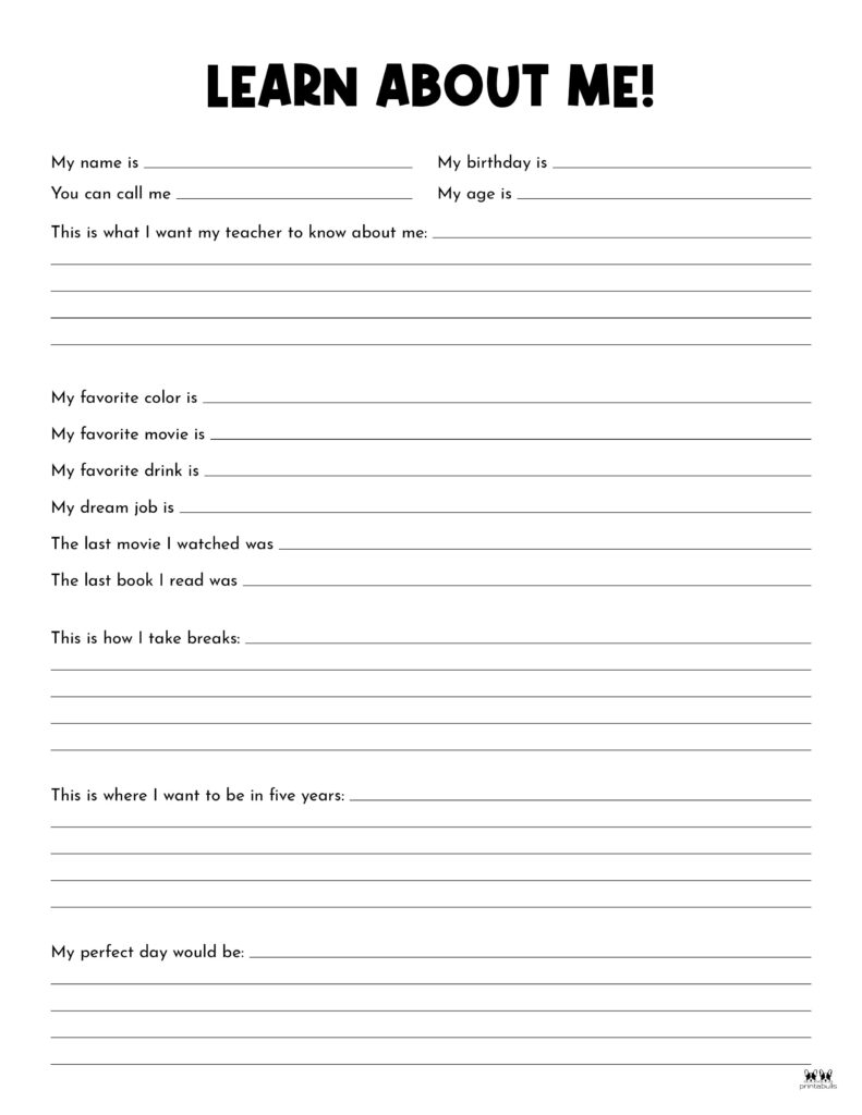 All About Me Printable Worksheets 50 FREE Printables Printabulls All About Me Printable Worksheets 50 FREE Printables Printabulls