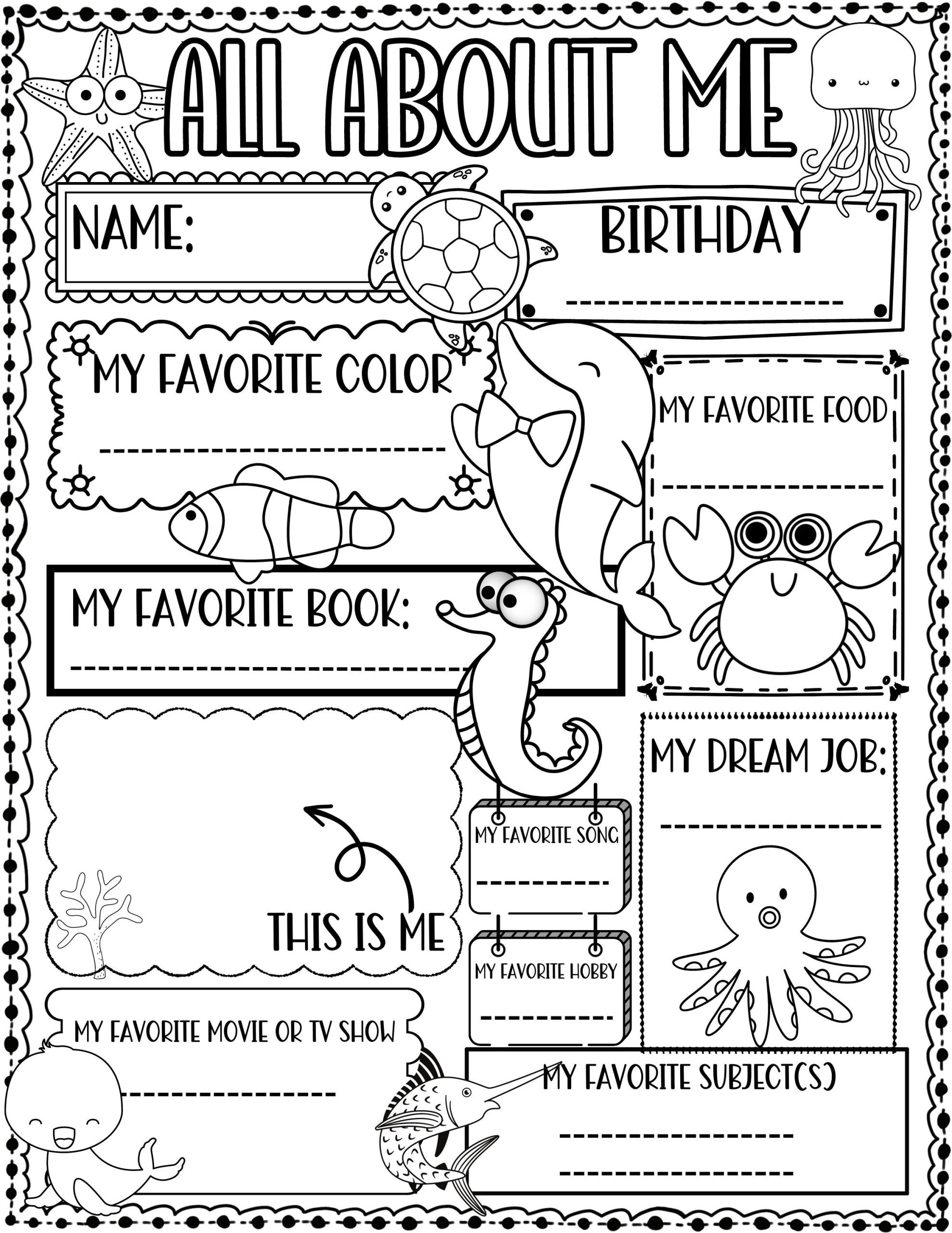 all about me printable sheets
