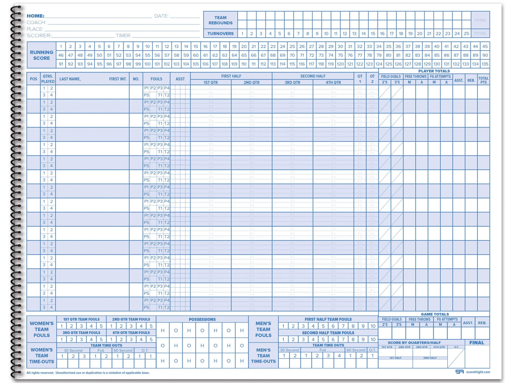 Amazon Score It Right Basketball Scorebook 16 Player Men s And Women s Basketball Score Keeping Book Basketball Game Score Book For Individual And Team Stats 9 25 X 12 inch Hardcover Book Sports Outdoors