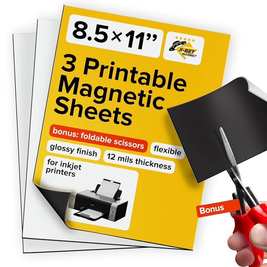 Amazon X bet MAGNET Inkjet Optimized Printable Magnetic Sheets 8 5x11 Magnet Paper For DIY Stickers Decorations Labels Easy To Print Cut Create Your Own Magnets Glossy 3pcs 