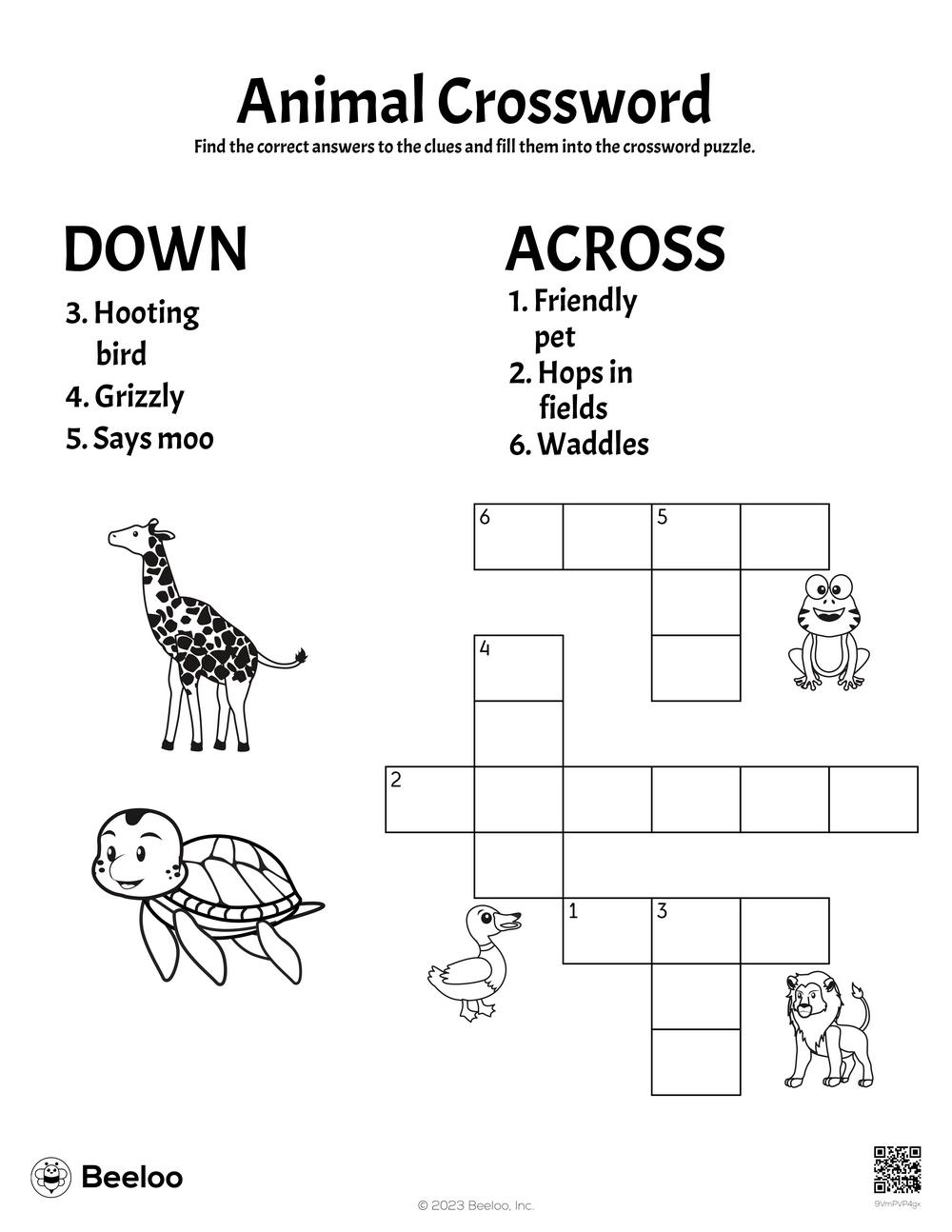 Animal Crossword Beeloo Printable Crafts And Activities For Kids