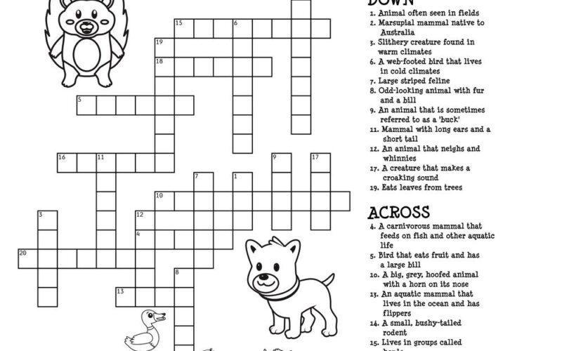 Animal Crossword Puzzle Beeloo Printable Crafts And Activities For Kids