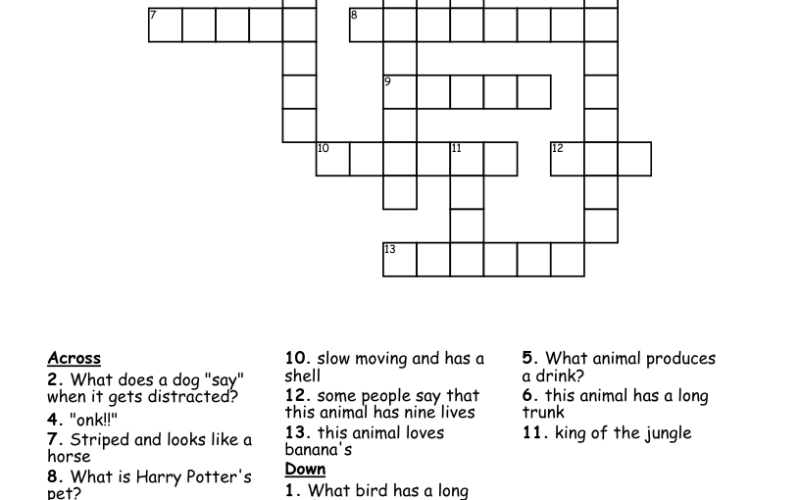 Animal Crossword Puzzle WordMint