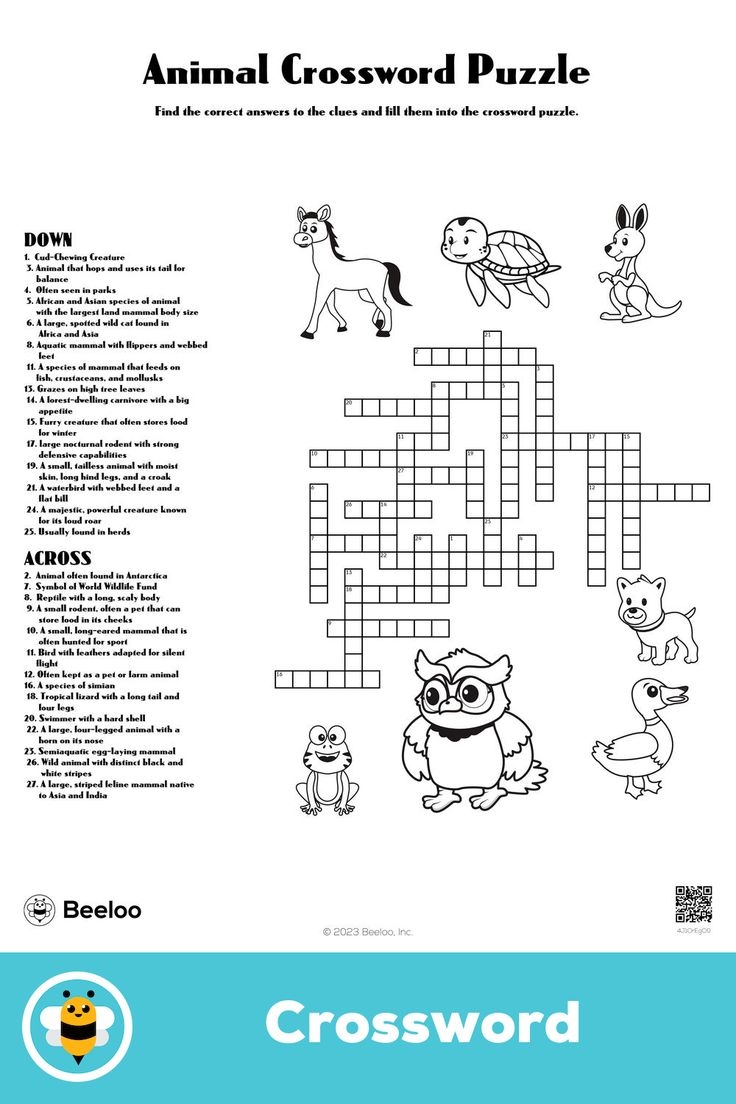 animal crossword printable