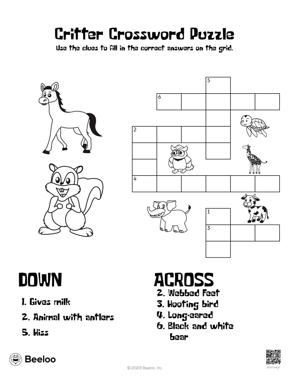 animal crossword puzzle printable
