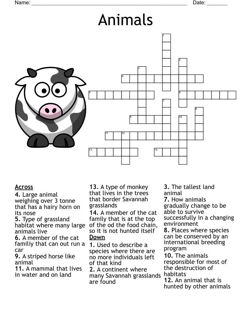 animal crosswords printable