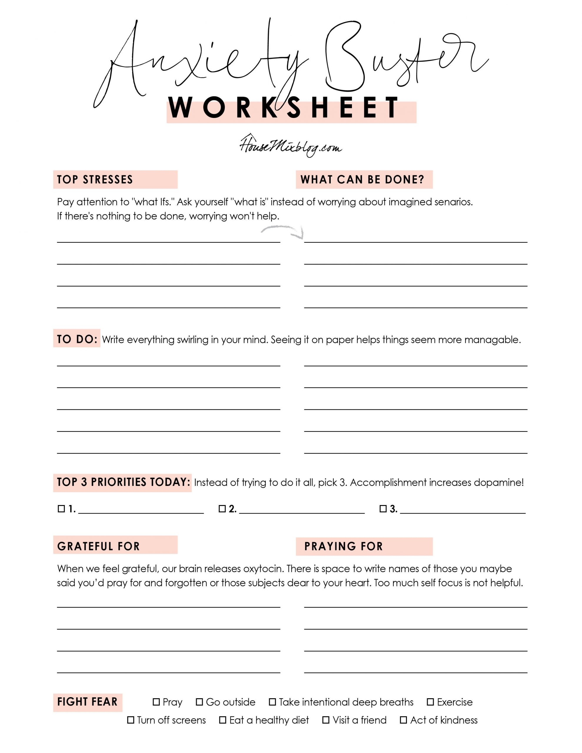 Anxiety Buster Worksheet No Fear Verses Printable House Mix Anxiety Buster Worksheet No Fear Verses Printable House Mix