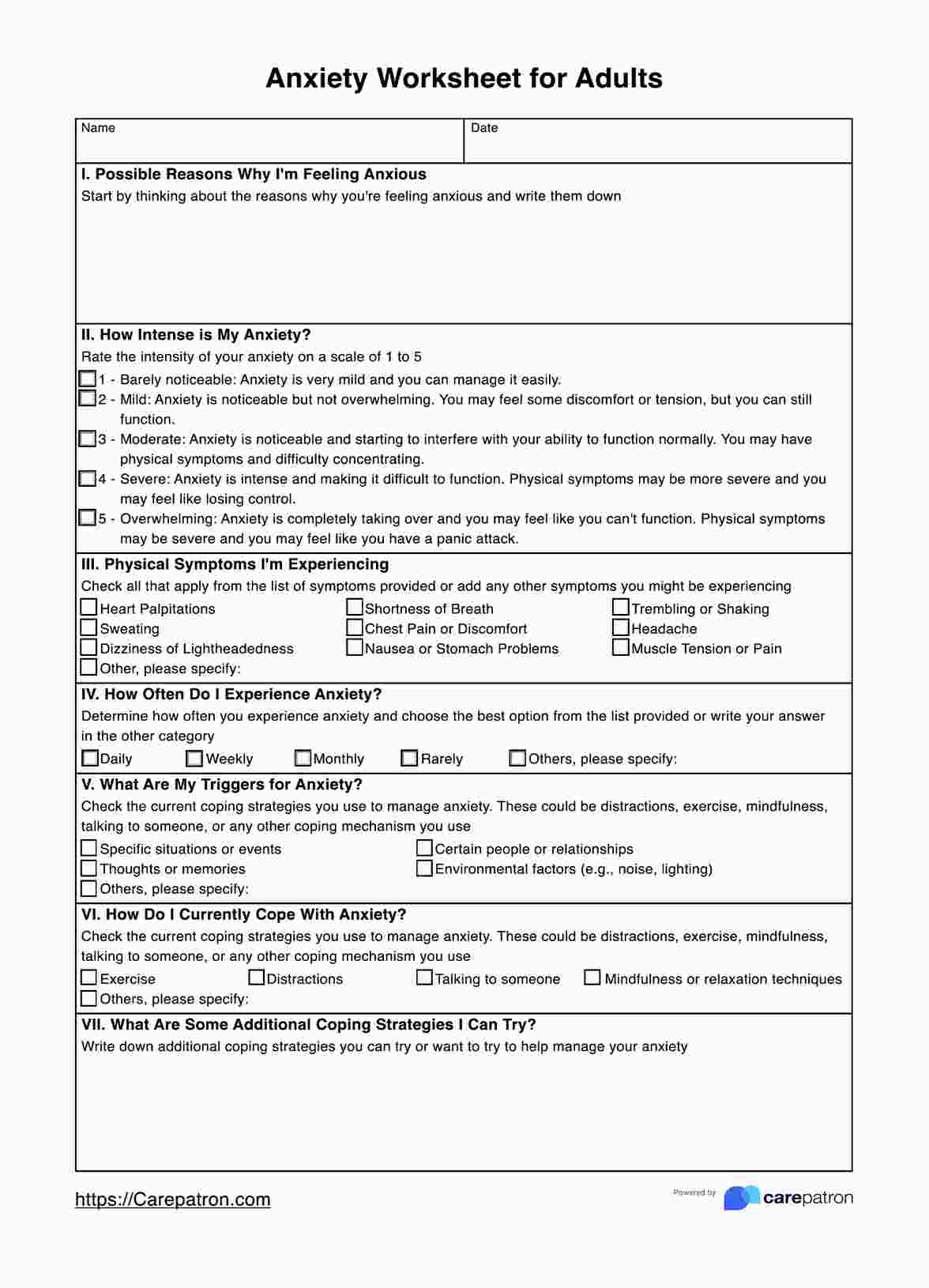 Anxiety Worksheets For Adults