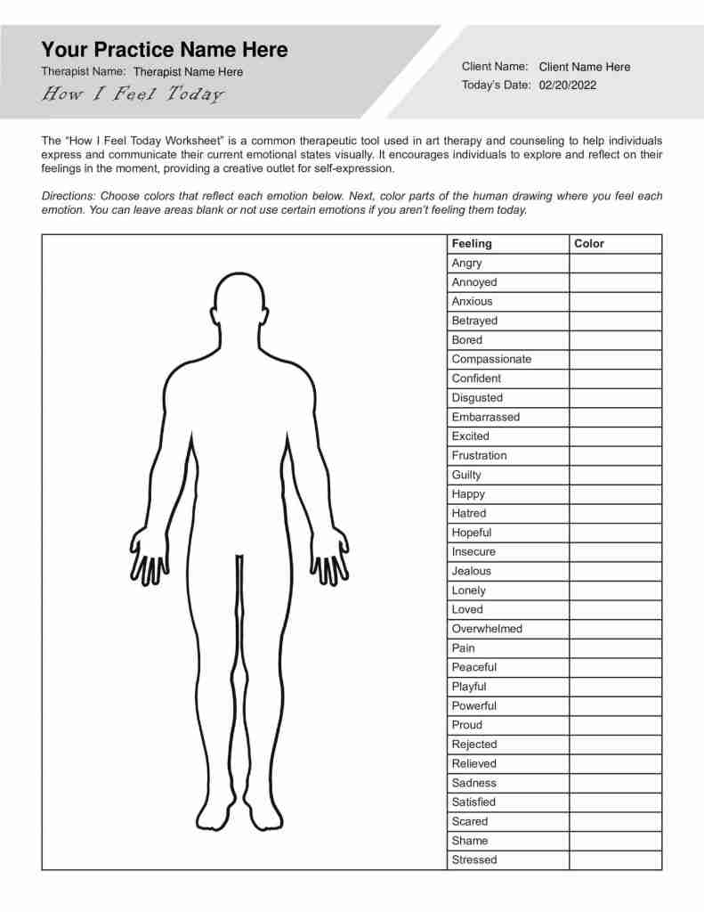 Art Therapy How I Feel Today Worksheet Editable Fillable Printable PDF TherapyPatron Art Therapy How I Feel Today Worksheet Editable Fillable Printable PDF TherapyPatron