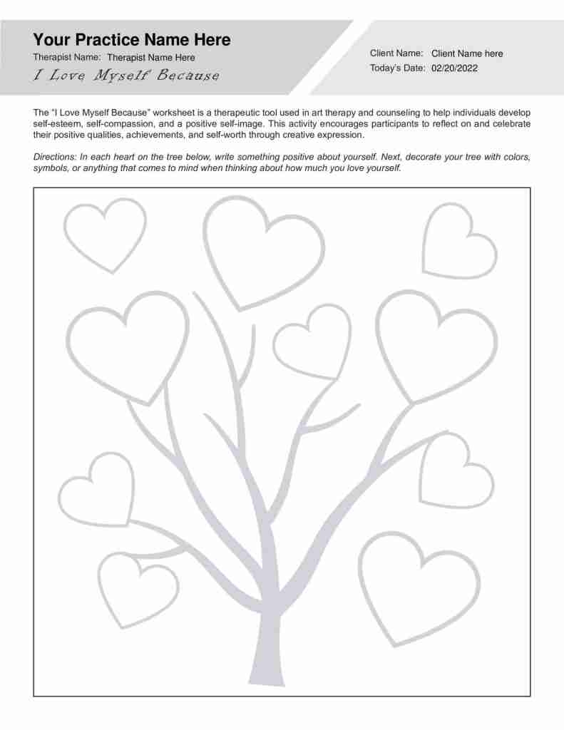 Art Therapy I Love Myself Because Worksheet Editable Fillable Printable PDF TherapyPatron Art Therapy I Love Myself Because Worksheet Editable Fillable Printable PDF TherapyPatron