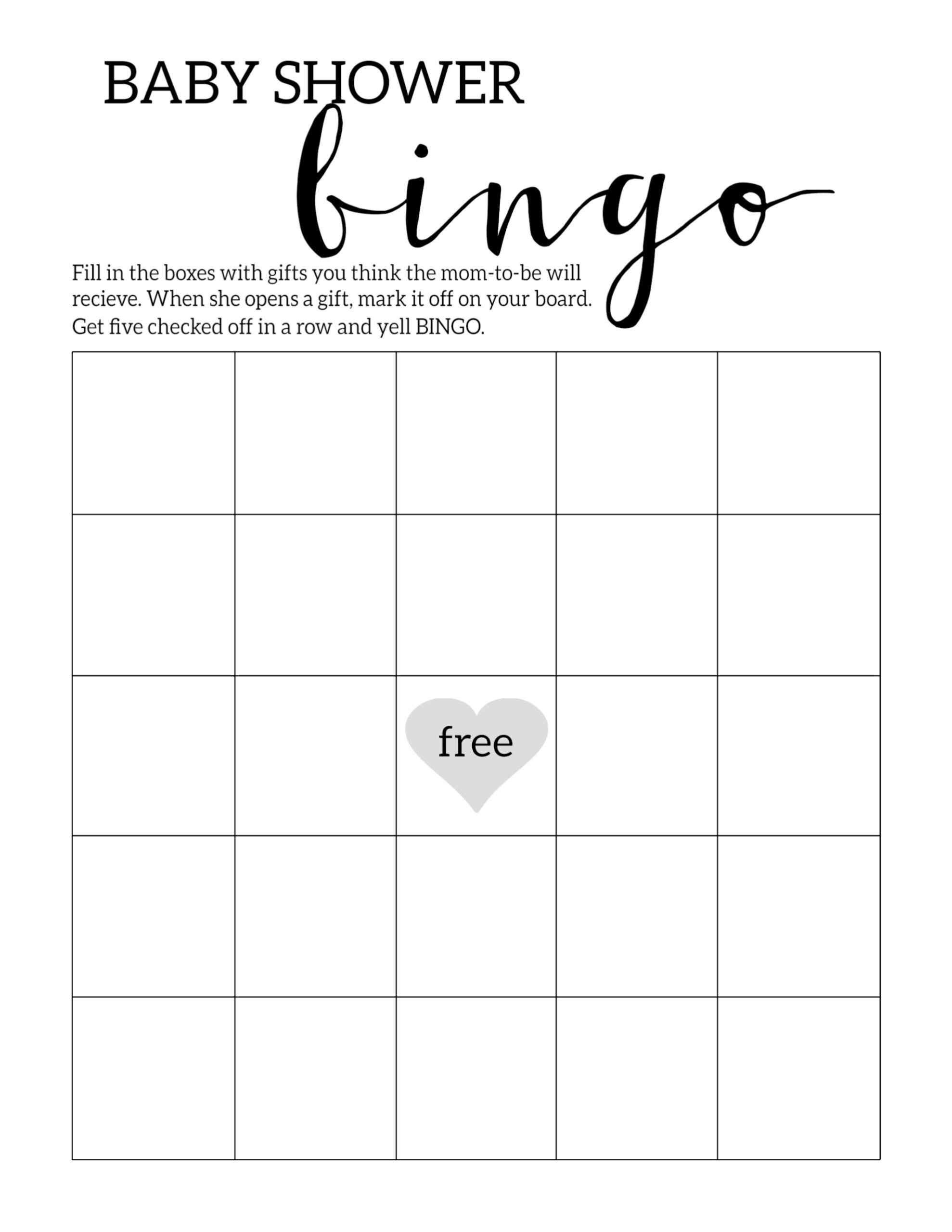 baby shower bingo printable