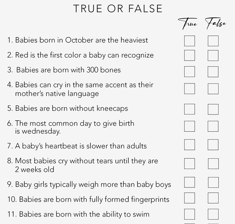 Baby Shower Games Free Printables Trivia Games