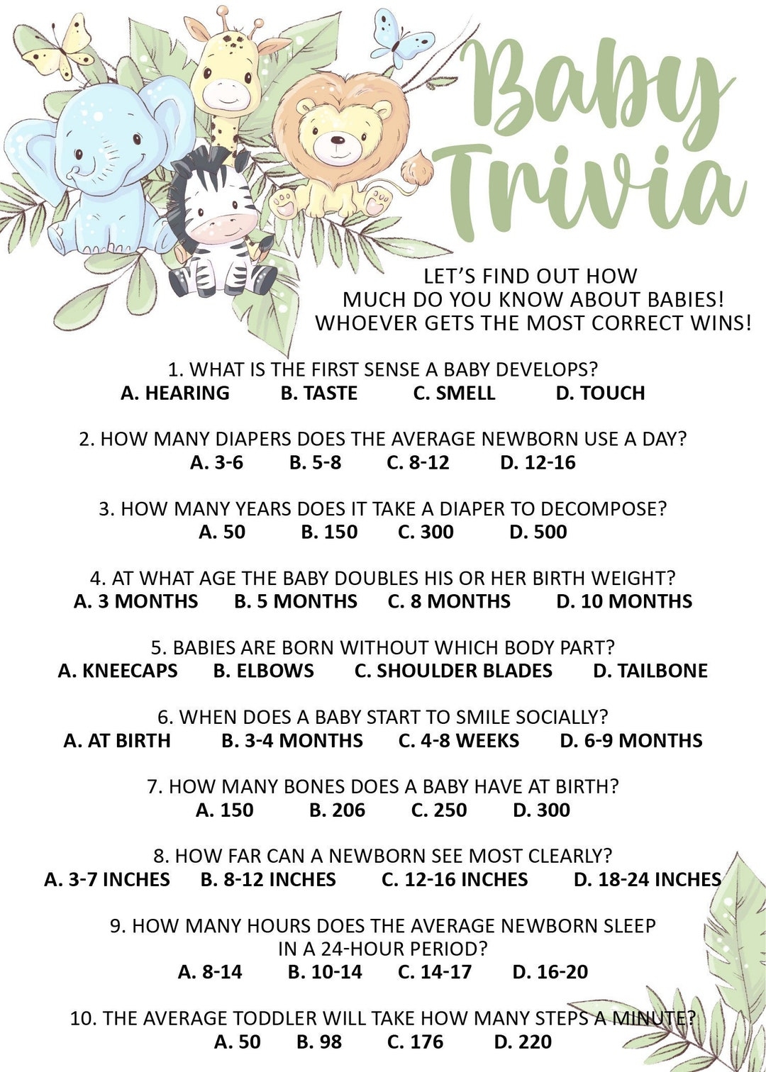 baby shower trivia game printable
