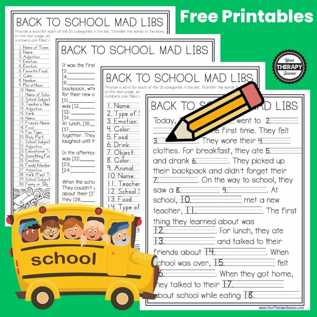 Back To School Mad Libs Free Your Therapy Source