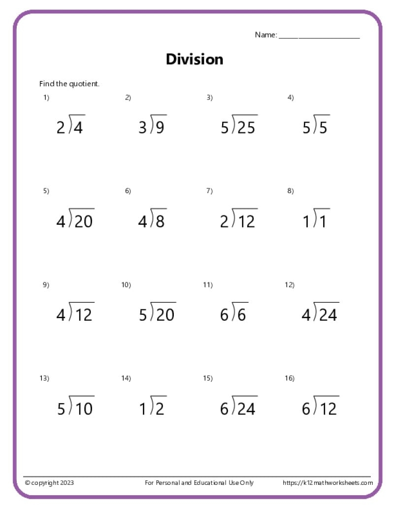 Basic Division Worksheets Basic Division Worksheets