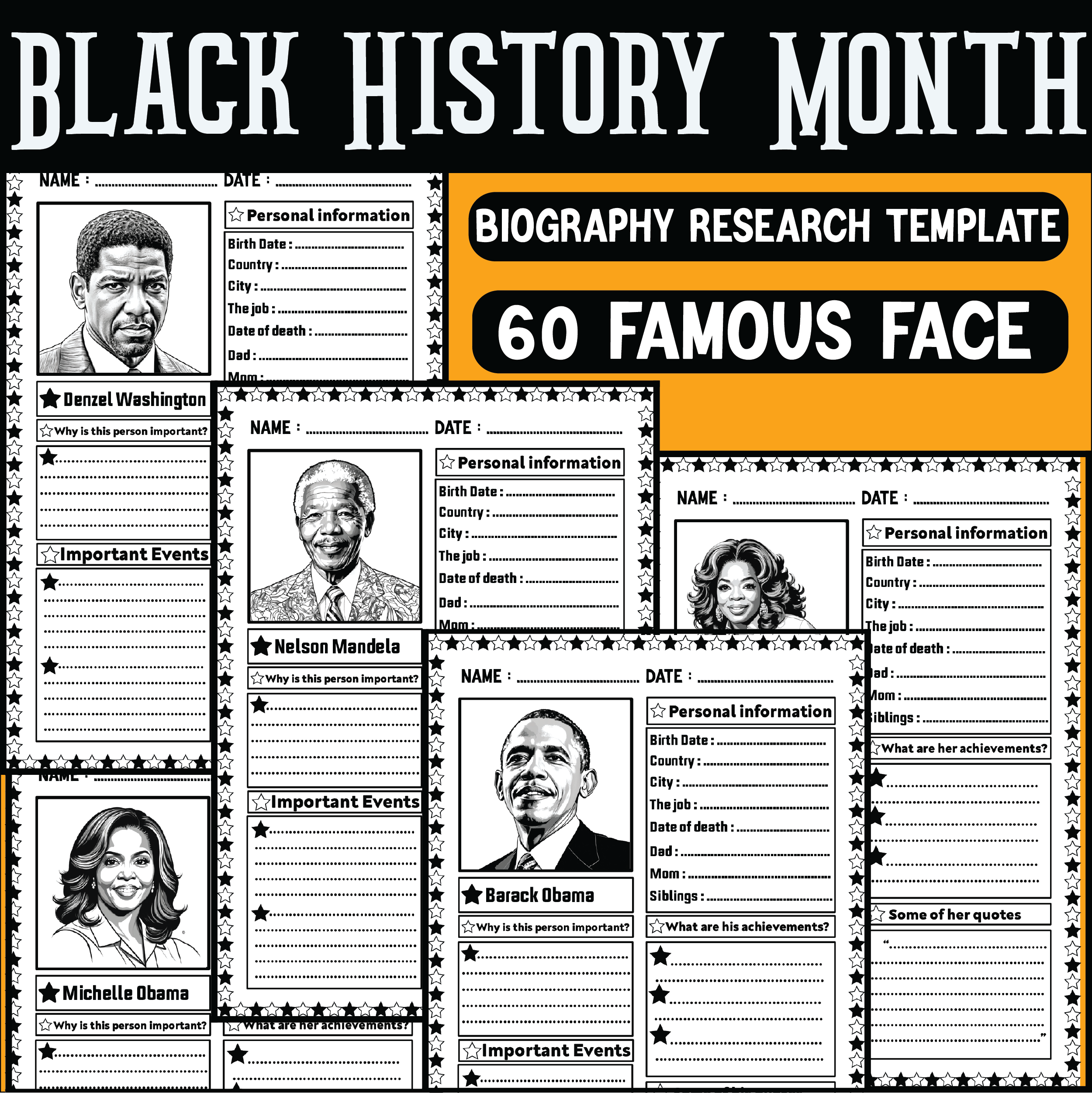 Black History Month Biography Research Template 60 Famous Face Of Black History Made By Teachers