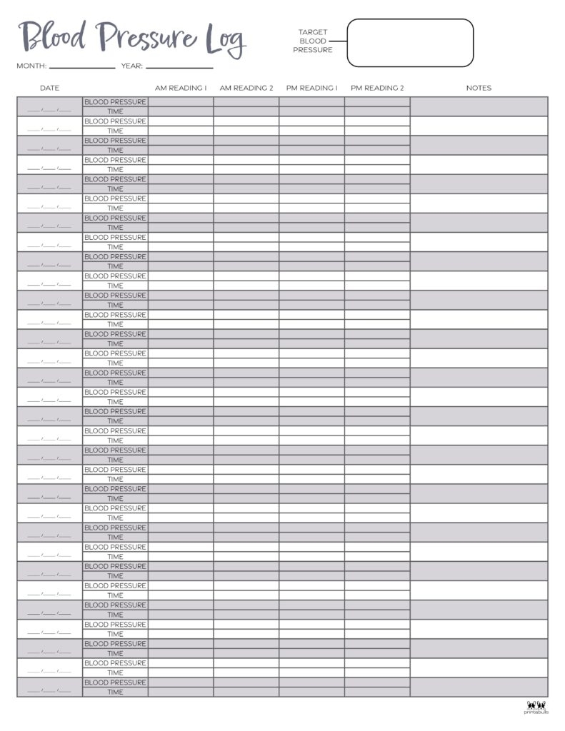 free printable blood pressure log sheets