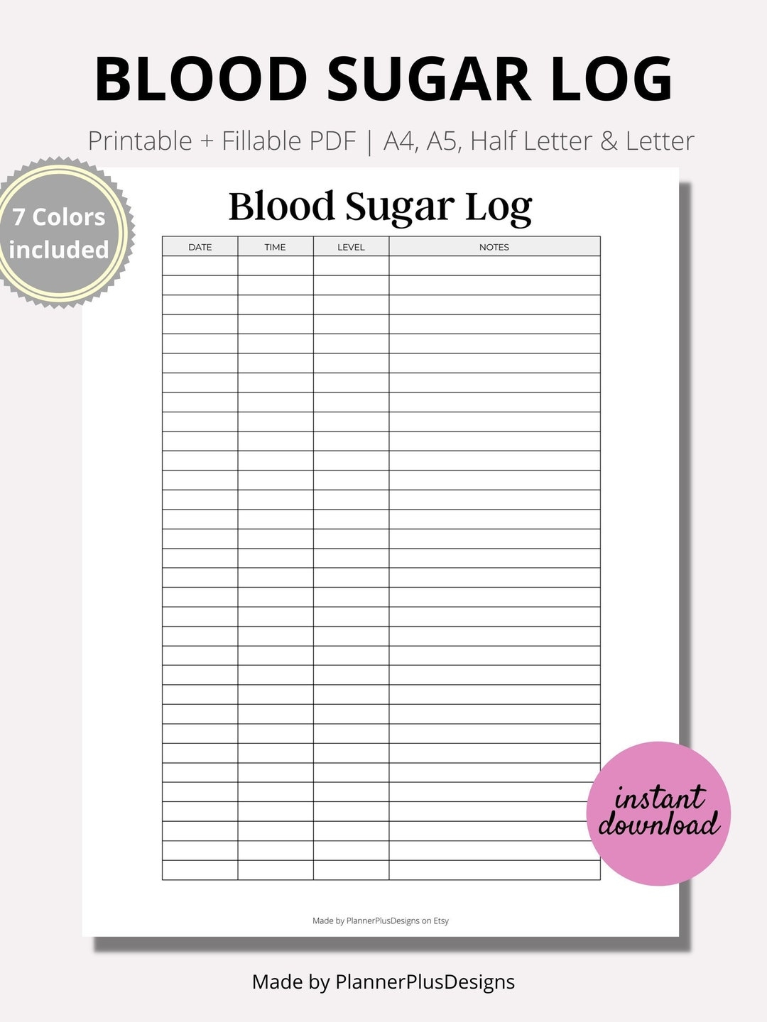 Blood Sugar Log Printable Blood Sugar Tracker Blood Glucose Tracker Diabetes Printable Diabetes Tracker Instant PDF A4 A5 Letter Etsy