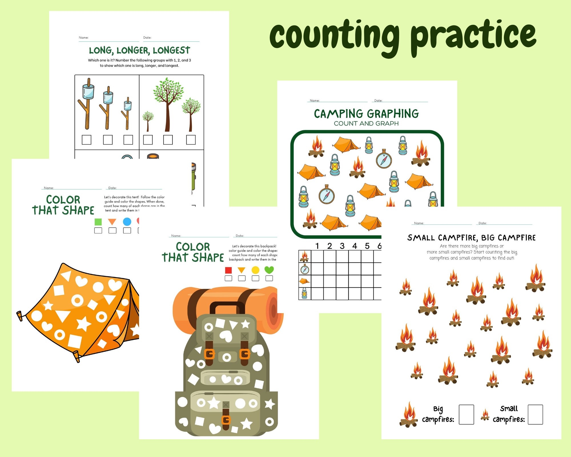 math camping worksheets printable
