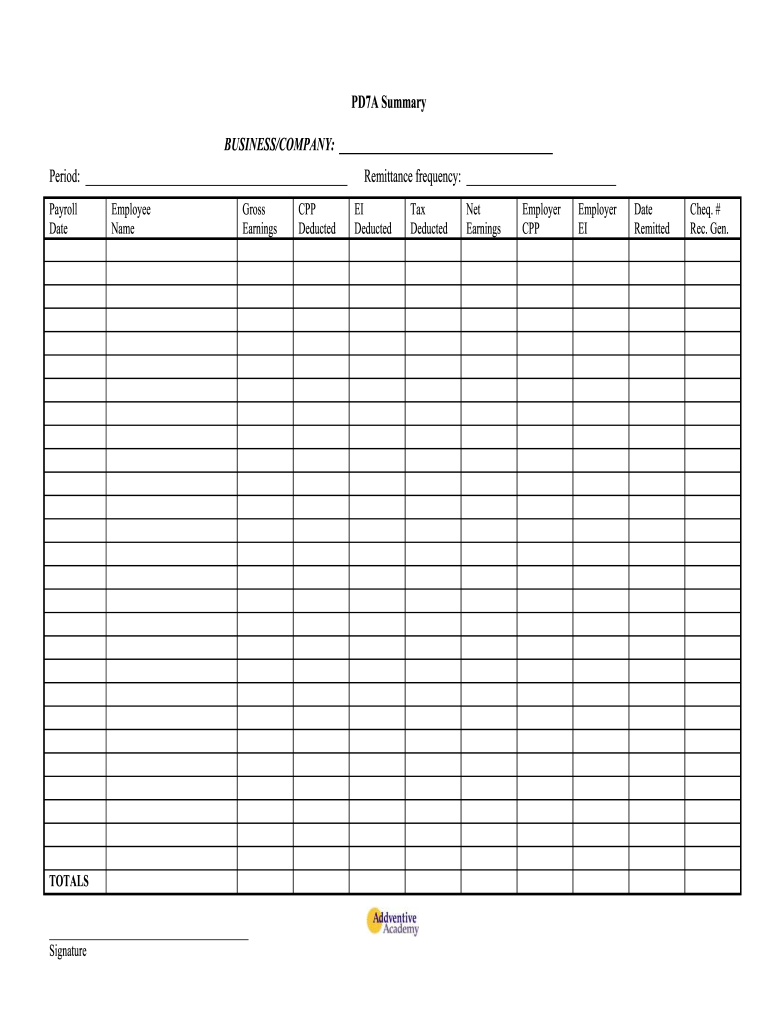 Canada Addventive Academy PD7A Summary Form Fill Online Printable Fillable Blank PdfFiller Canada Addventive Academy PD7A Summary Form Fill Online Printable Fillable Blank PdfFiller