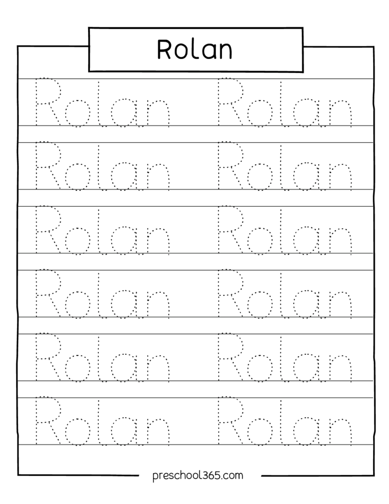 Carson Sadie Levi Rolan Madelyn Name Tracing Sheet