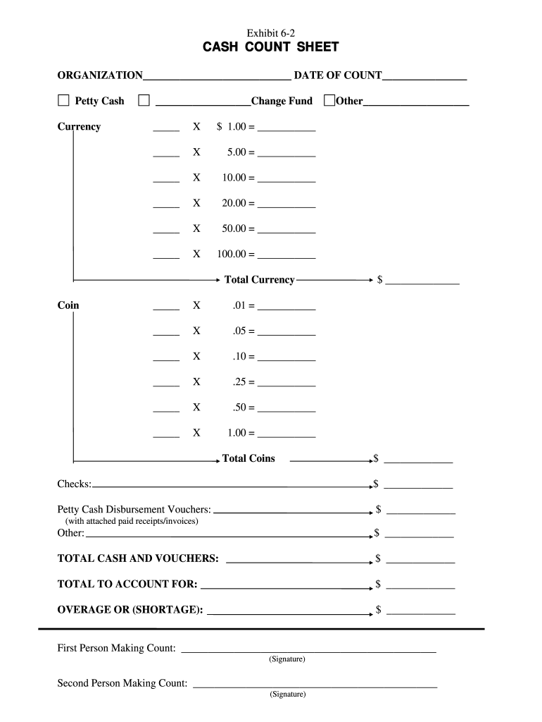 Cash Count Sheet Form Fill Online Printable Fillable Blank PdfFiller