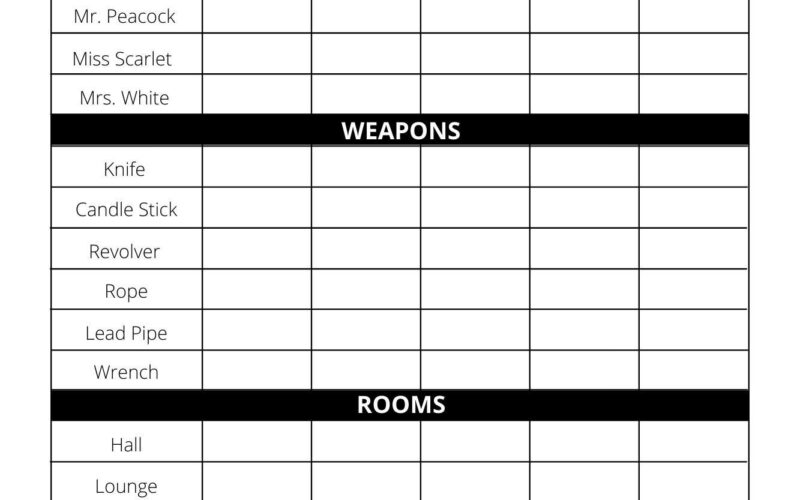 Clue Score Sheet Download print PDF File Etsy