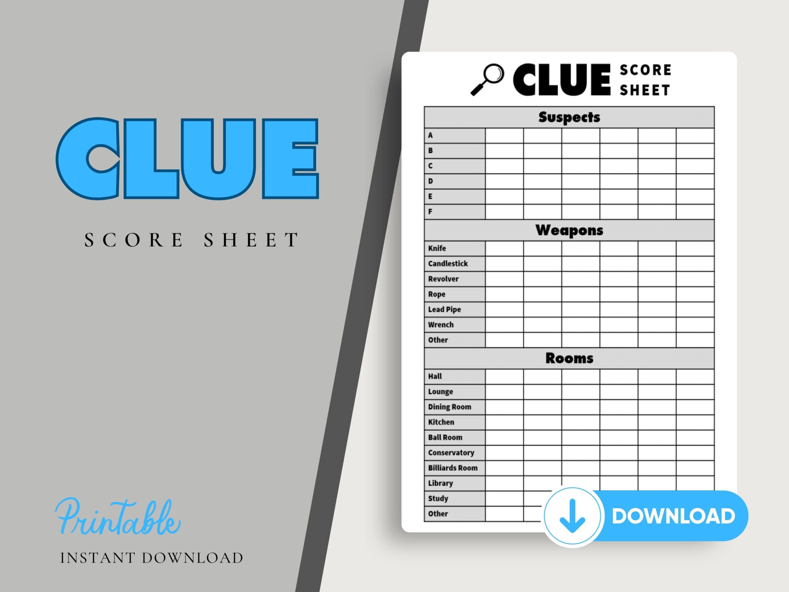 Clue Score Sheet Printable Instant Download Refill Sheets Etsy