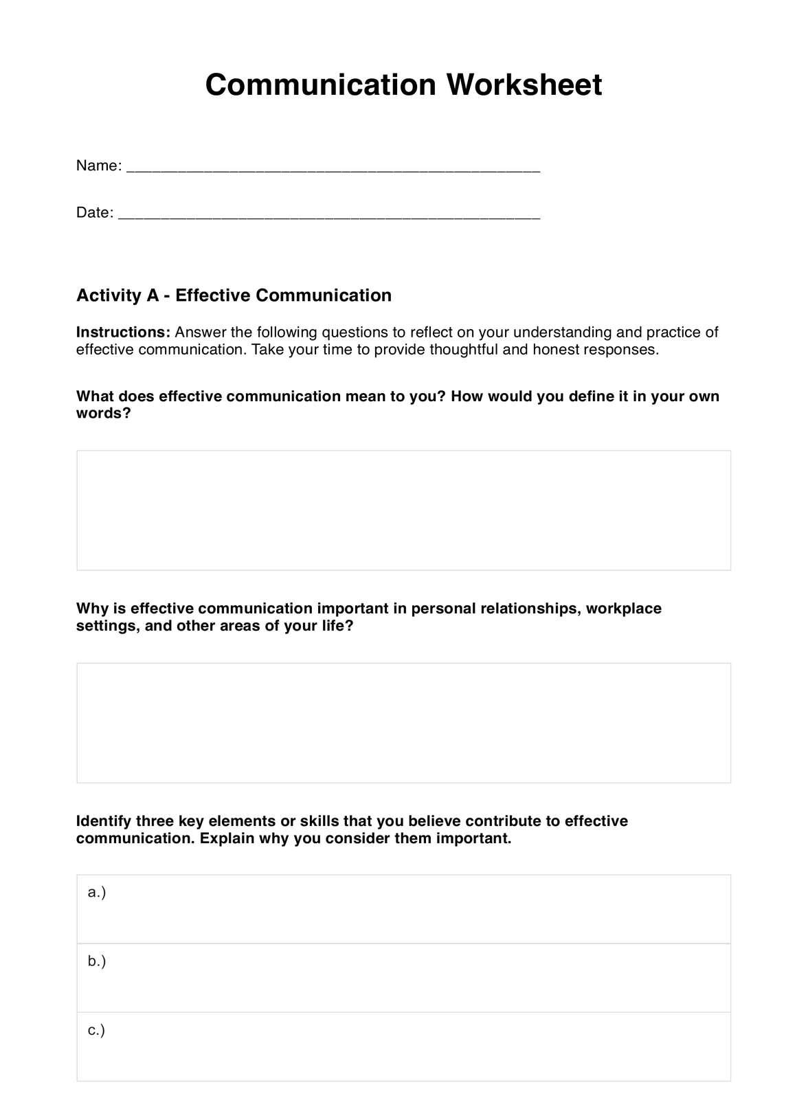 Communication Worksheets Communication Worksheets