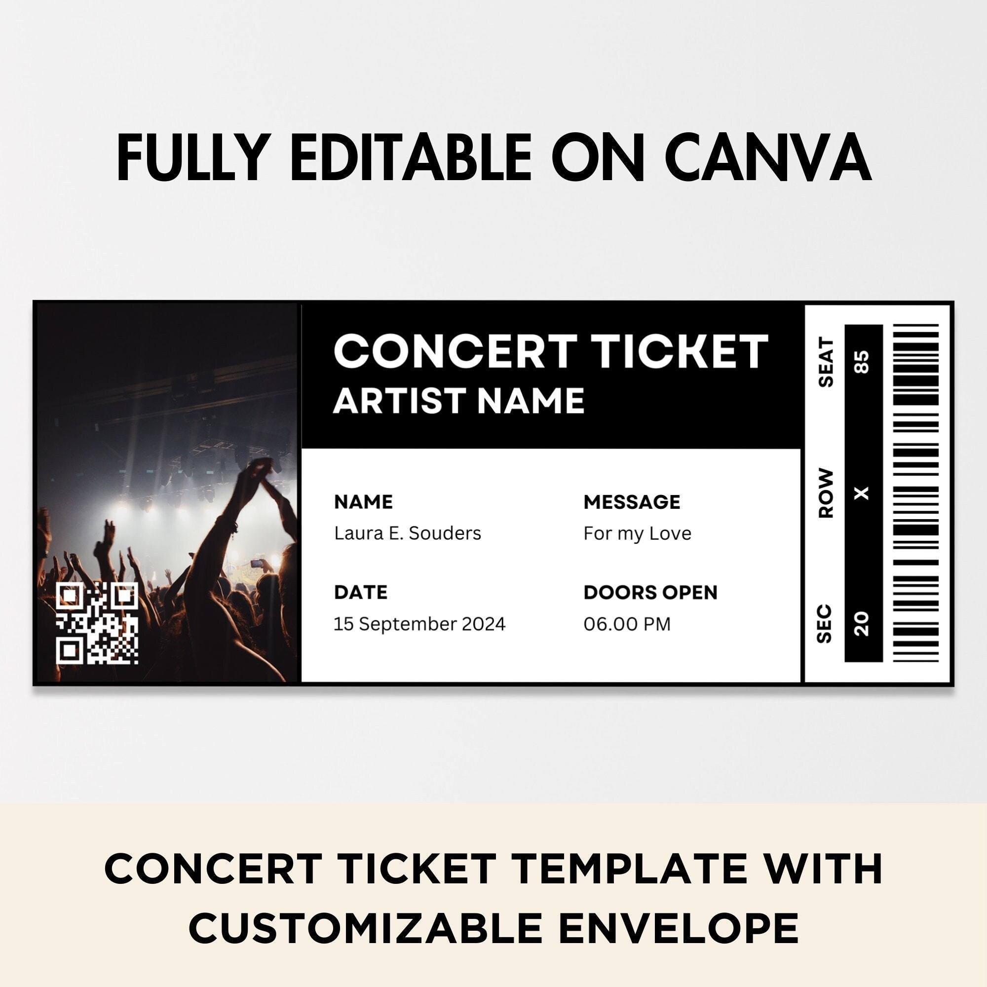 Concert Ticket Template Event Ticket Concert Tour Ticket Live Concert Tickets Fake Ticket Editable Printable Ticket Etsy