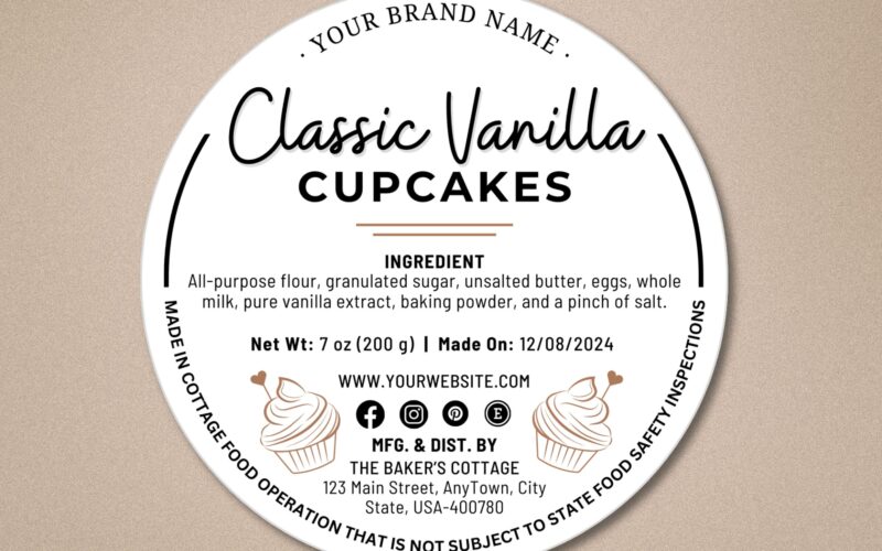 Cottage Food Label Cottage Baking Label Printable Food Label Home Baked Goods Label Home Bakery Stickers Ingredient Label Template Etsy