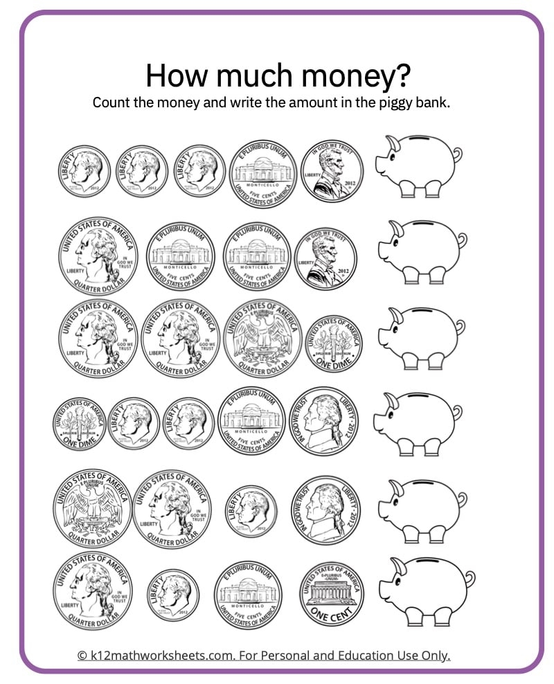 free money worksheets printable