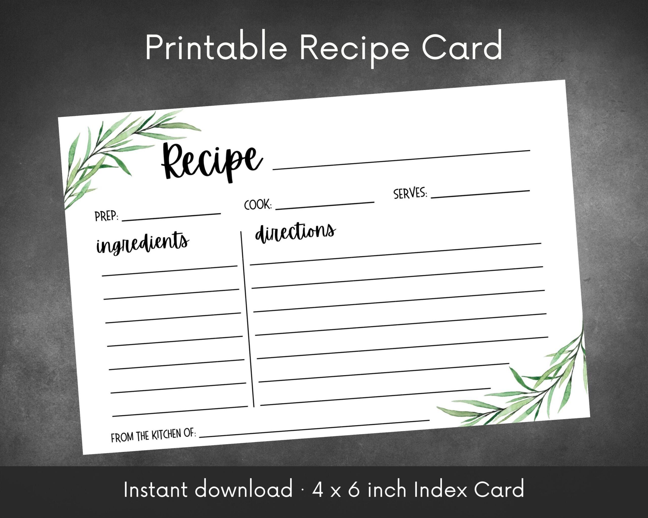 Customizable Recipe Card Printable Instant Download PDF 4 X 6 Index Card Minimalist Customizable Etsy