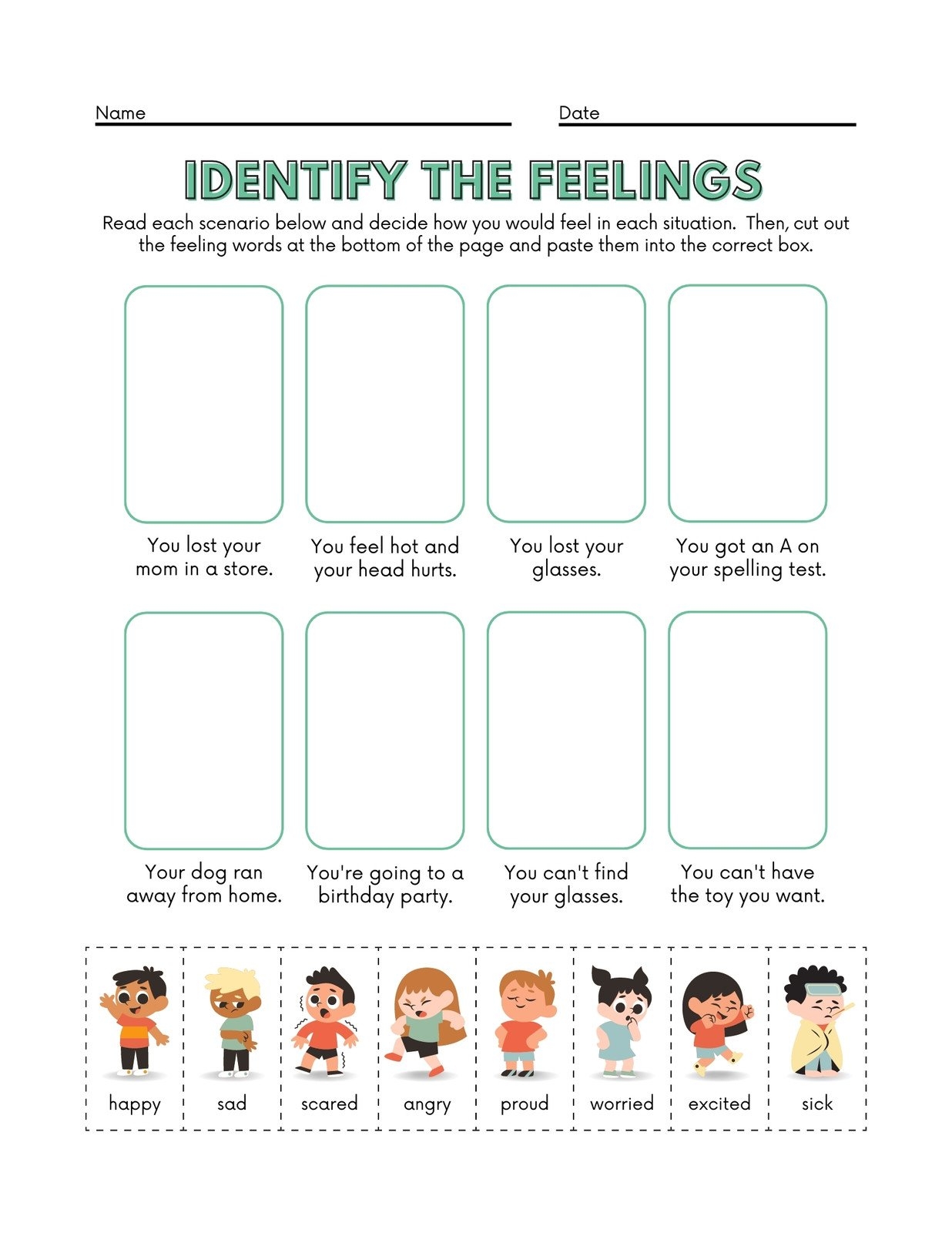 emotions worksheets printable